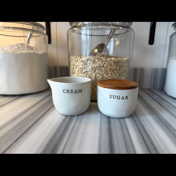 Hearth & Hand White Ceramic Cream and Sugar Set with Wooden Lid - Picture 2 of 2